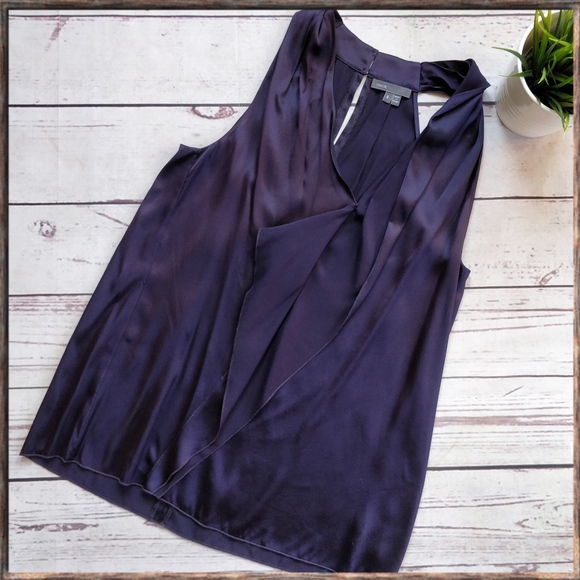Vince Tops - VINCE Purple Cascade Halter Silk Stretch Top, S